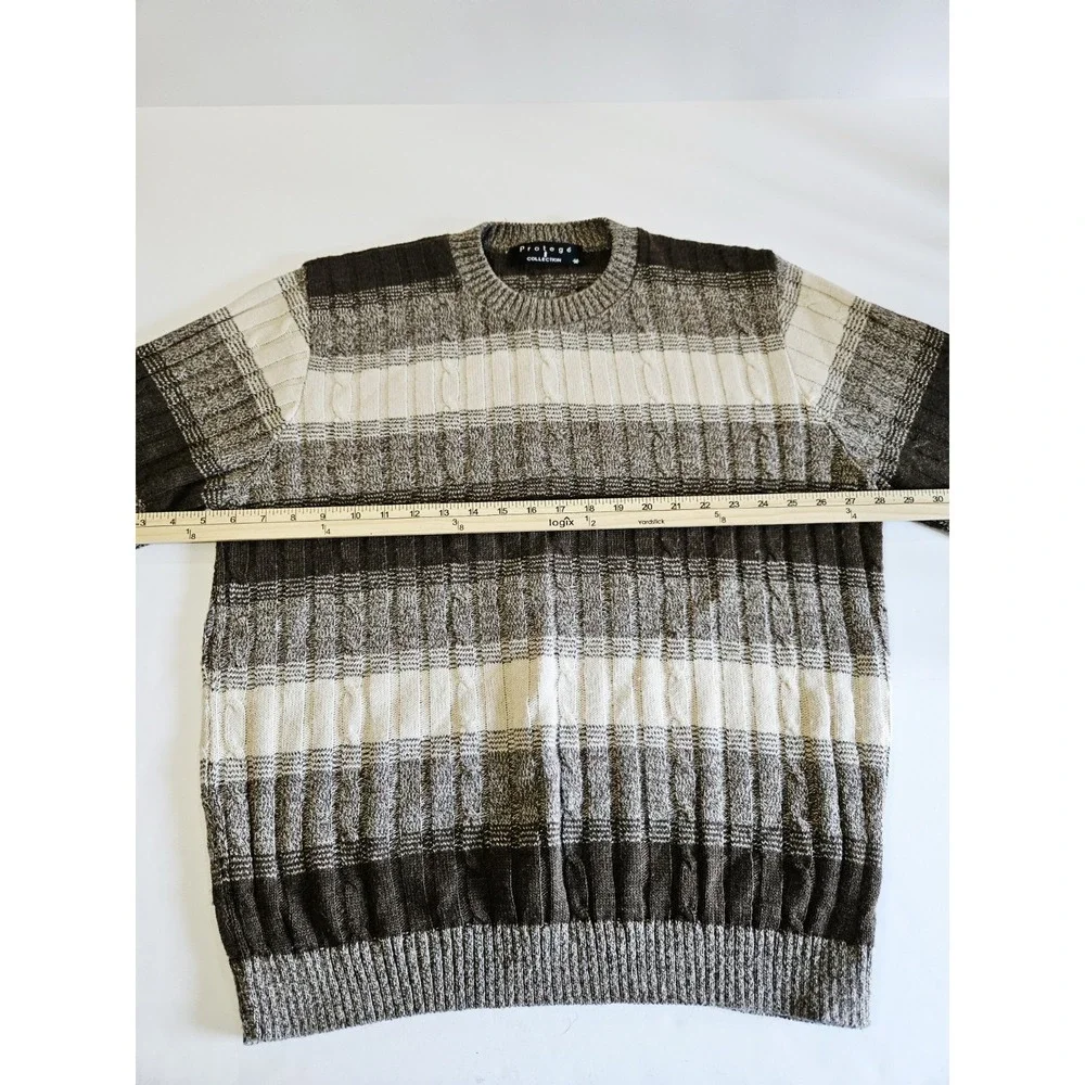 Vintage Protege Sweater Brown Striped 100% Acrylic Men's Size‎ Medium Pullover